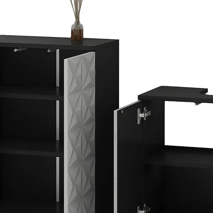 Vicco Badmöbel-Set Edge Schwarz 4 Teile - Gesamtbreite Badmöbel: 150 cm, Schwarz, Matt