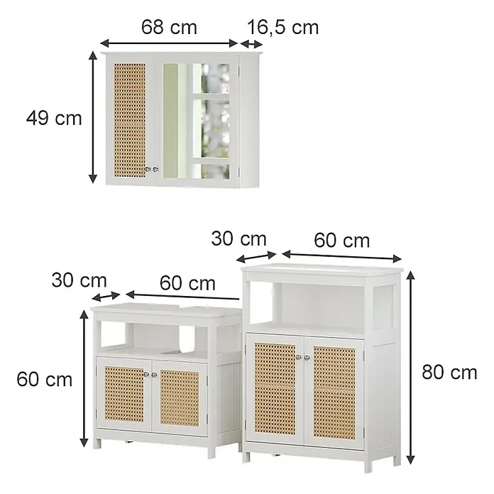 Vicco Badmöbel-Set Rosario Weiß 3 Teile - Gesamtbreite Badmöbel: 120 cm, Weiß, Matt