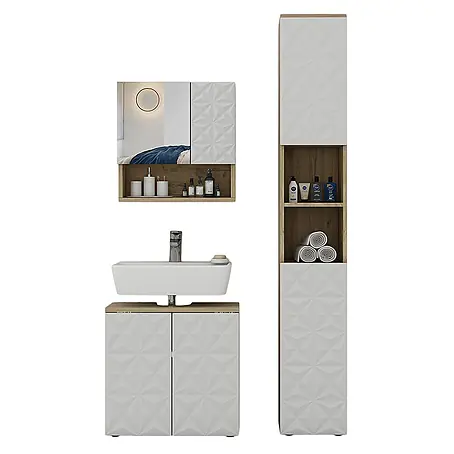 Vicco  Badmöbel-Set Edge Weiß 3 Teile, mit Hochschrank