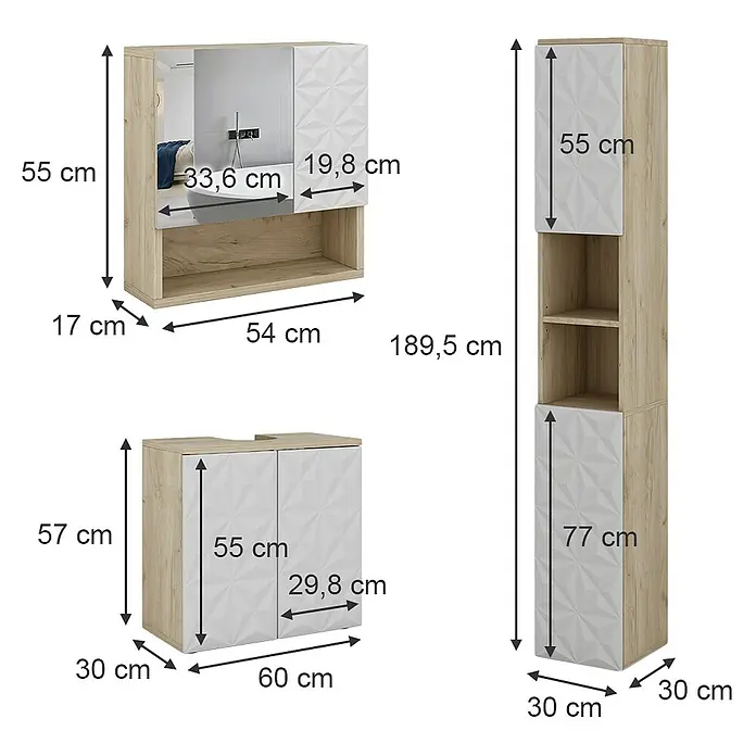 Vicco Badmöbel-Set Edge Weiß 3 Teile, mit Hochschrank - Gesamtbreite Badmöbel: 90 cm, Weiß, Matt