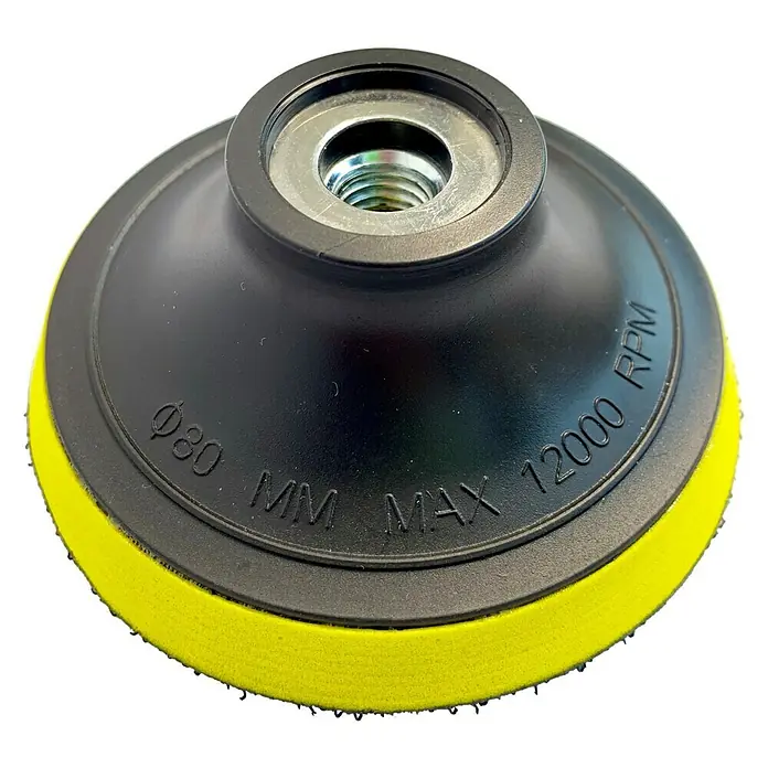 Marinetech Schleifteller - Durchmesser: 80 mm, Geeignet für: Mini Polier- & Schleifmaschine - Polierteller mit gelber Polierscheibe. Durchmesser 80 mm, max. 12000 U/min. Zum Polieren von Oberflächen.