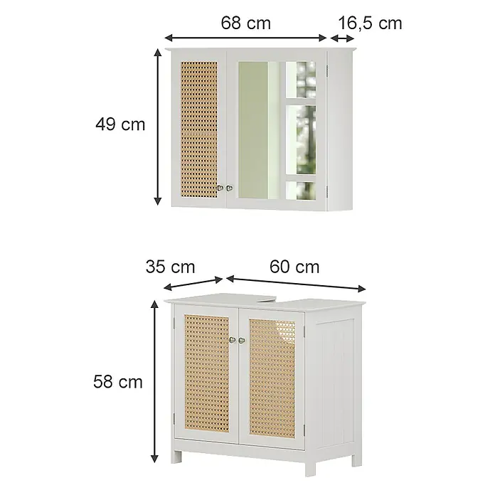 Vicco Badmöbel-Set Rosario Weiß 2 teilig - Gesamtbreite Badmöbel: 60 cm, Weiß, Matt
