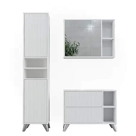 Vicco  Badmöbel-Set Leano Weiß 80 cm, Set 3