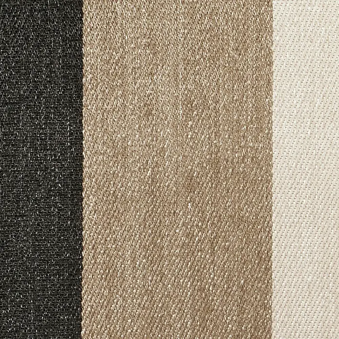Alfombra de vinilo Living Stripes - Camel, 90 x 60 cm - Primer plano de un tejido a rayas en tonos negro, beige y blanco, mostrando su textura y patrón.