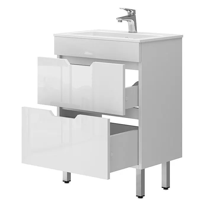 Vicco Badmöbel-Set Clayton Weiß 2 Teile, Unterschrank 60 cm - Gesamtbreite Badmöbel: 58 cm, Weiß, Matt