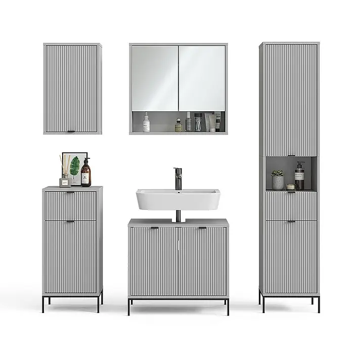 Vicco Badmöbel-Set Eliza Grau 5 Teile - Gesamtbreite Badmöbel: 150 cm, Grau, Matt