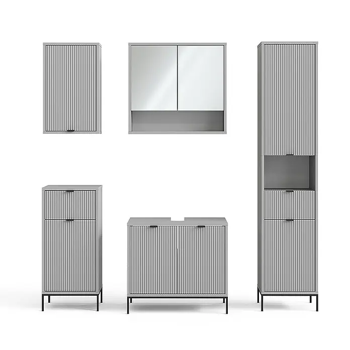 Vicco Badmöbel-Set Eliza Grau 5 Teile - Gesamtbreite Badmöbel: 150 cm, Grau, Matt