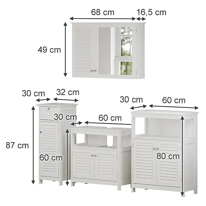 Vicco Badmöbel-Set Riad Weiß 4 Teile, Option 2 - Gesamtbreite Badmöbel: 152 cm, Weiß, Matt