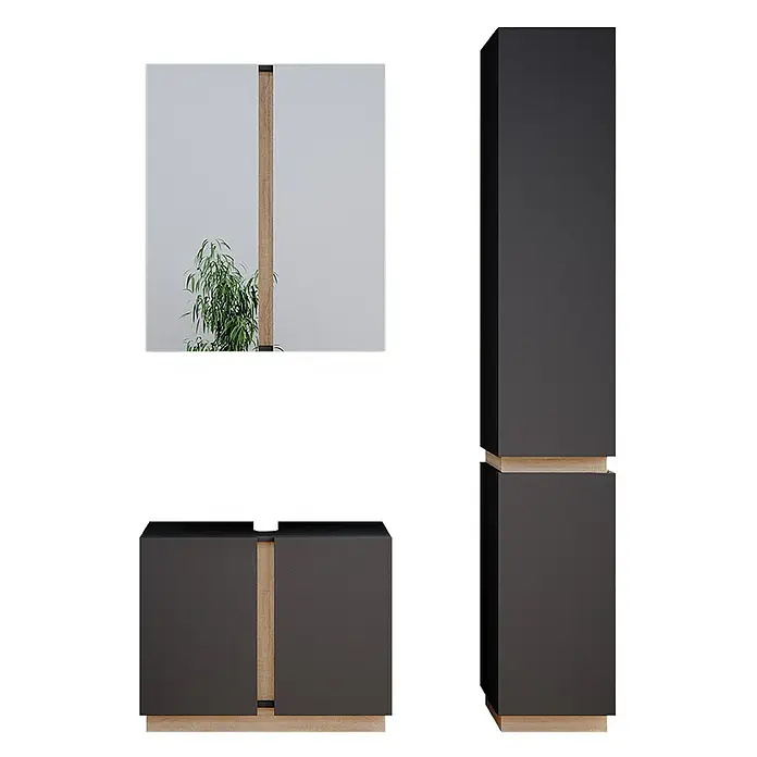Vicco Badmöbel-Set Gloria Anthrazit 3 Teile, mit Hochschrank - Gesamtbreite Badmöbel: 103,4 cm, Anthrazit, Matt