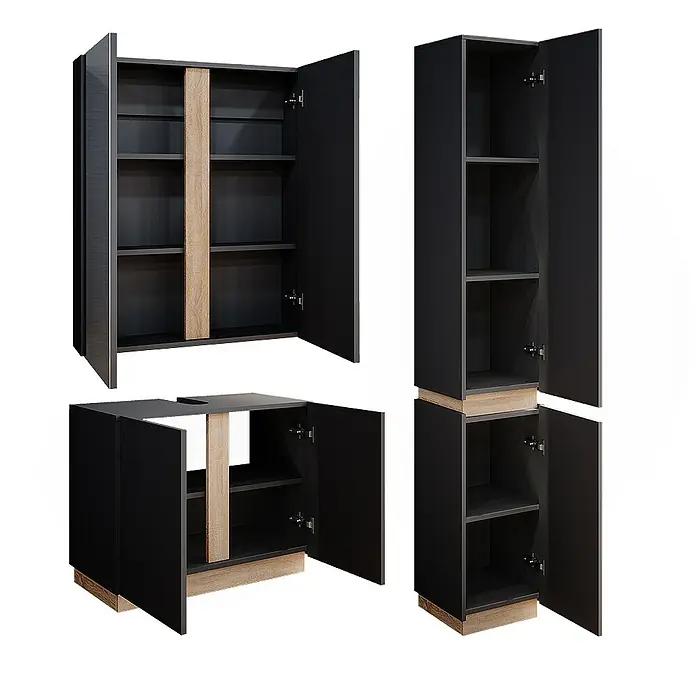 Vicco Badmöbel-Set Gloria Anthrazit 3 Teile, mit Hochschrank - Gesamtbreite Badmöbel: 103,4 cm, Anthrazit, Matt
