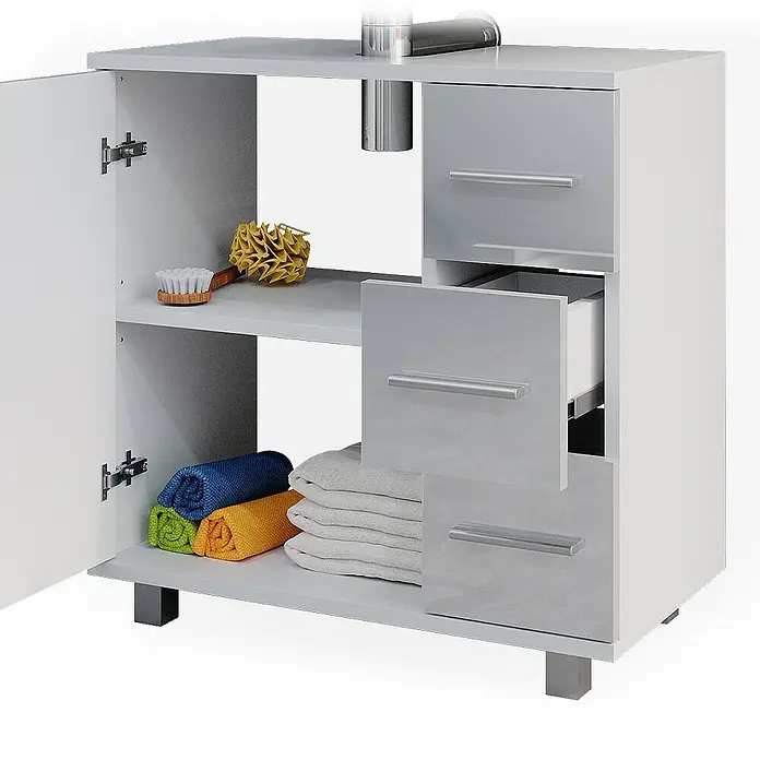 Vicco Badmöbel-Set Ilias Weiß Hochglanz 2 Teile - Gesamtbreite Badmöbel: 60 cm, Weiß Hochglanz, Glänzend