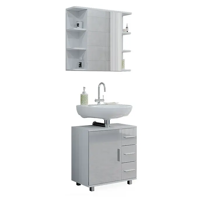 Vicco Badmöbel-Set Ilias Weiß Hochglanz 2 Teile - Gesamtbreite Badmöbel: 60 cm, Weiß Hochglanz, Glänzend