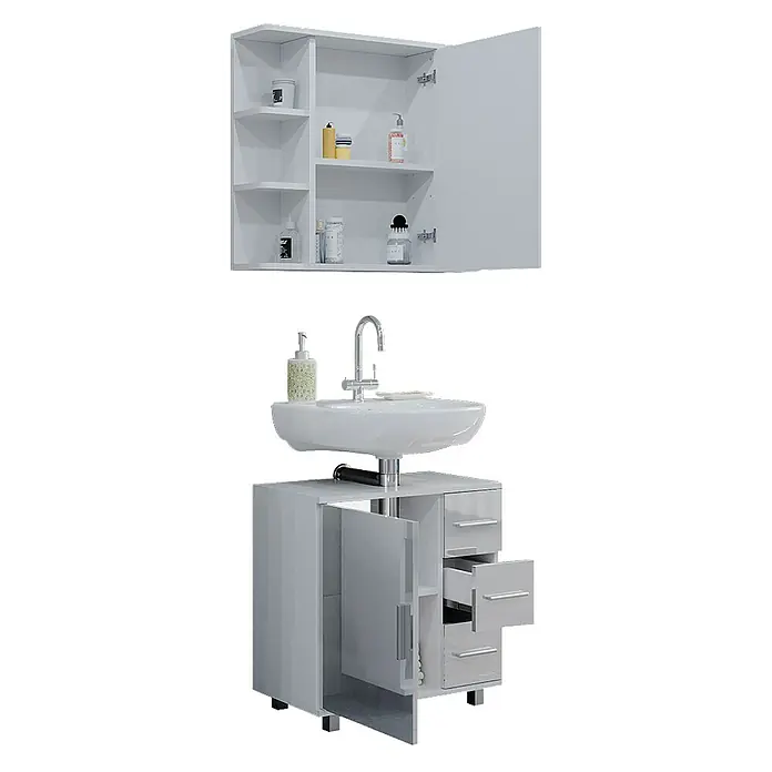 Vicco Badmöbel-Set Ilias Weiß Hochglanz 2 Teile - Gesamtbreite Badmöbel: 60 cm, Weiß Hochglanz, Glänzend