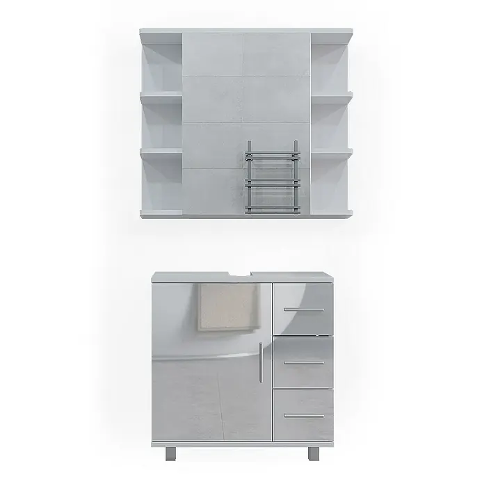 Vicco Badmöbel-Set Ilias Weiß Hochglanz 2 Teile - Gesamtbreite Badmöbel: 60 cm, Weiß Hochglanz, Glänzend