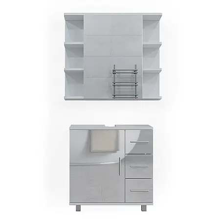 Vicco  Badmöbel-Set Ilias Weiß Hochglanz 2 Teile