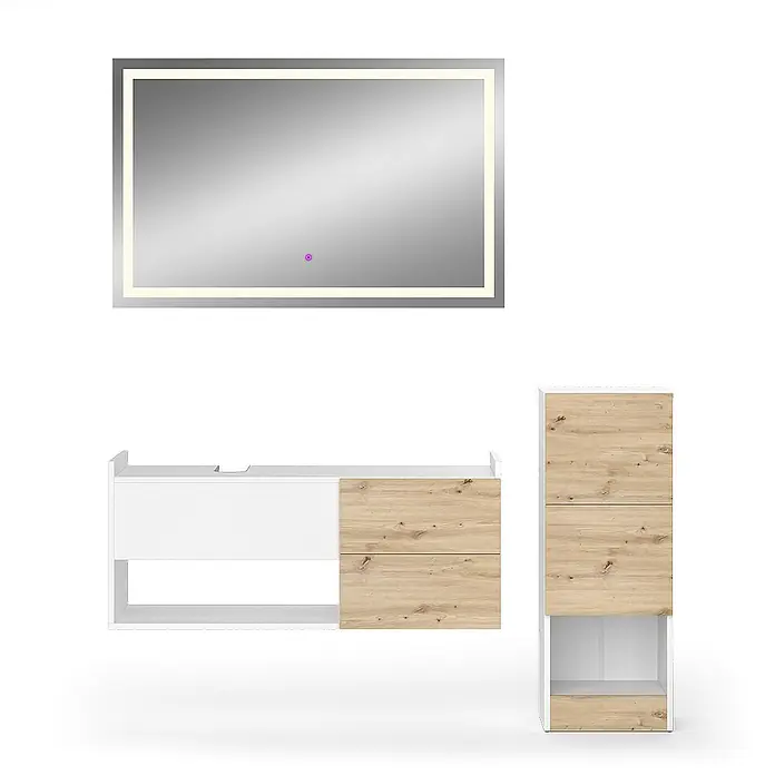 Vicco Badmöbel-Set Alf Weiß 3 Teile, mit Midischrank - Gesamtbreite Badmöbel: 140 cm, Weiß, Matt