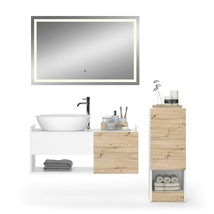 Vicco Badmöbel-Set Alf Weiß 3 Teile, mit Midischrank - Gesamtbreite Badmöbel: 140 cm, Weiß, Matt