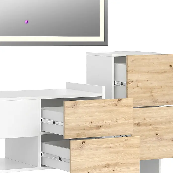 Vicco Badmöbel-Set Alf Weiß 3 Teile, mit Midischrank - Gesamtbreite Badmöbel: 140 cm, Weiß, Matt