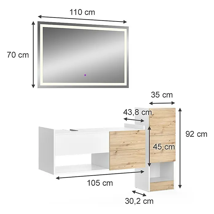 Vicco Badmöbel-Set Alf Weiß 3 Teile, mit Midischrank - Gesamtbreite Badmöbel: 140 cm, Weiß, Matt