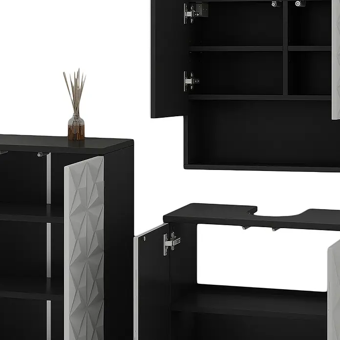 Vicco Badmöbel-Set Edge Schwarz 3 Teile - Gesamtbreite Badmöbel: 120 cm, Schwarz, Matt