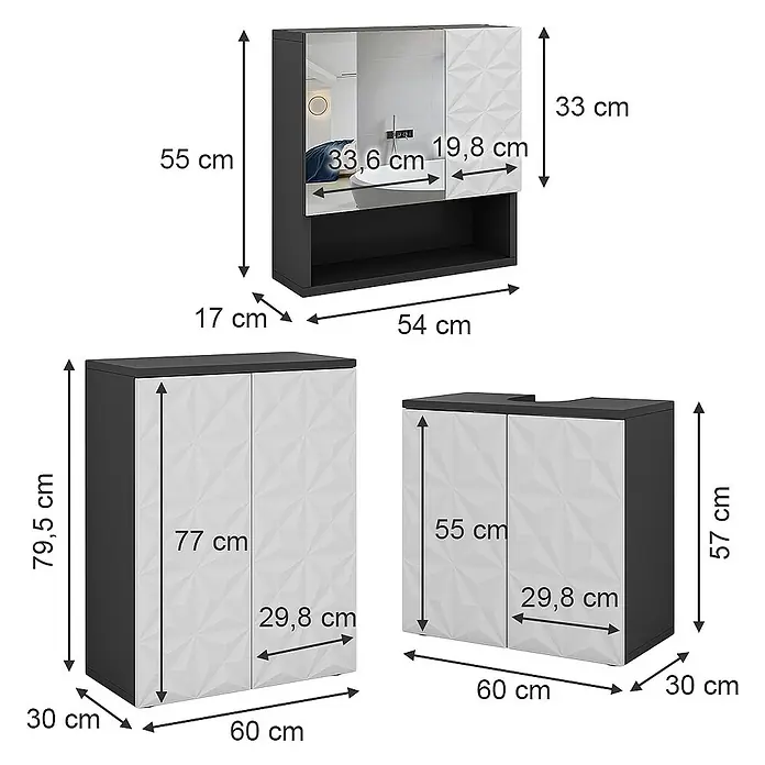 Vicco Badmöbel-Set Edge Schwarz 3 Teile - Gesamtbreite Badmöbel: 120 cm, Schwarz, Matt