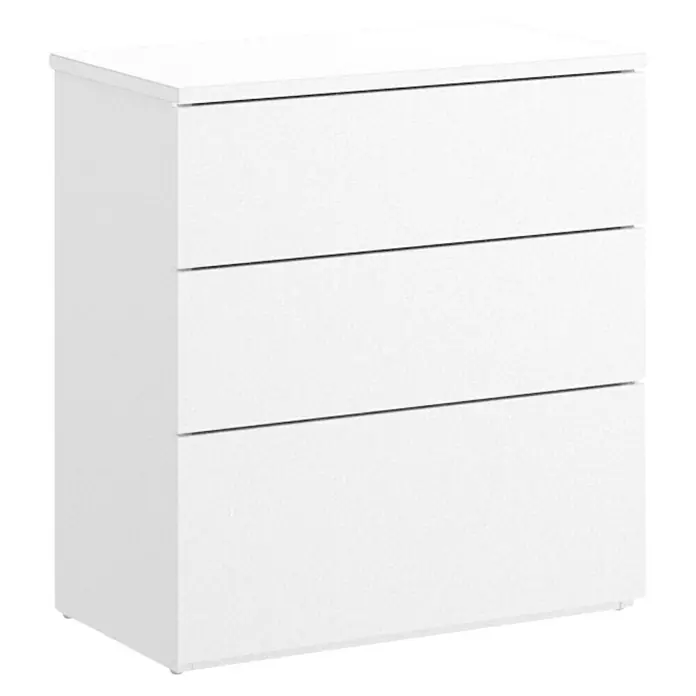 Dekit Mesita de noche Alice - L x An x Al: 34 x 52 x 58 cm, Blanco, Número de cajones: 3 ud. - Esta cómoda blanca con tres cajones ofrece un amplio espacio de almacenamiento y un diseño limpio que encaja perfectamente en cualquier dormitorio o sala de estar.