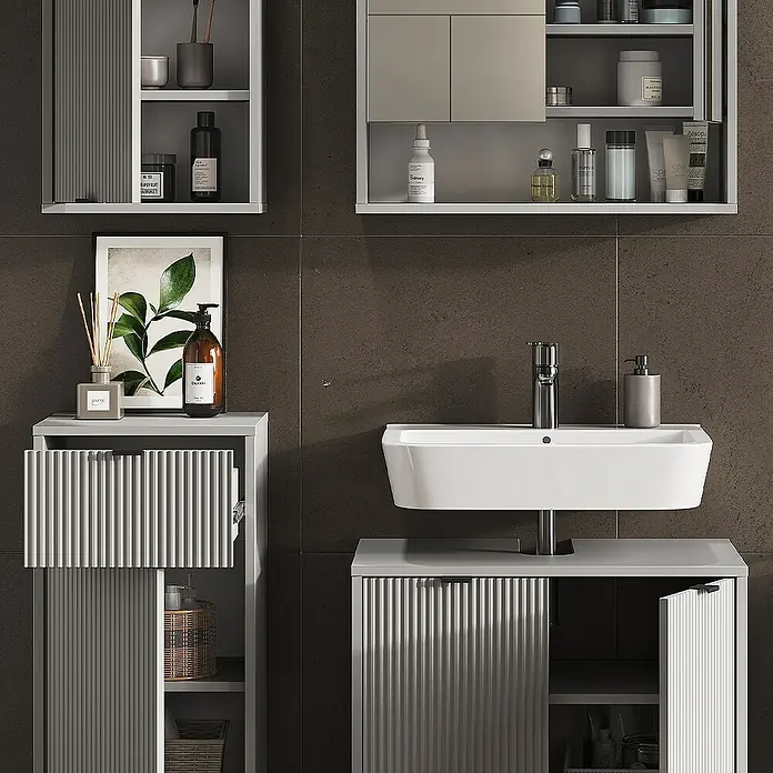 Vicco Badmöbel-Set Eliza Grau 4 Teile - Gesamtbreite Badmöbel: 110 cm, Grau, Matt
