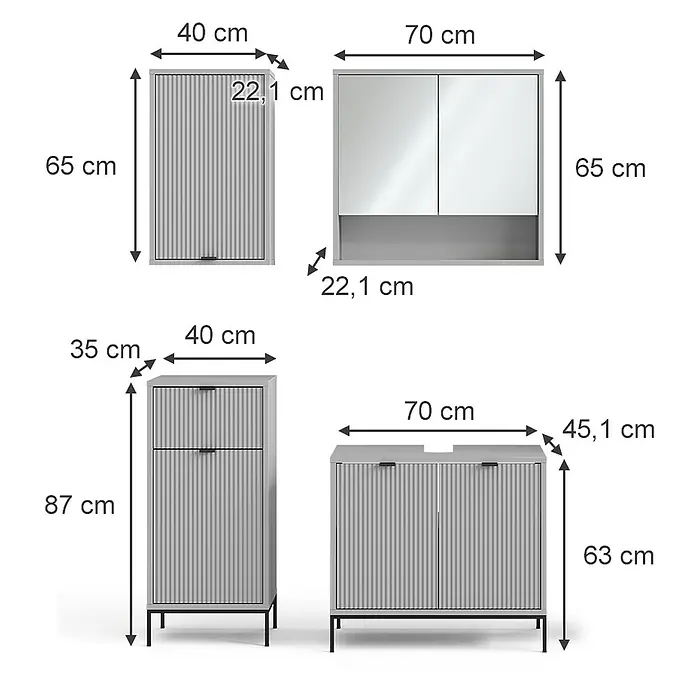 Vicco Badmöbel-Set Eliza Grau 4 Teile - Gesamtbreite Badmöbel: 110 cm, Grau, Matt