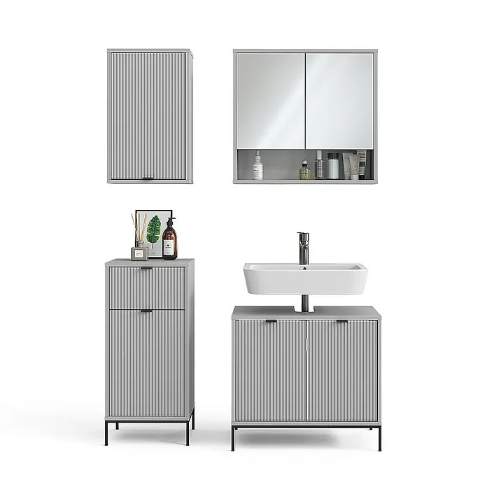 Vicco Badmöbel-Set Eliza Grau 4 Teile - Gesamtbreite Badmöbel: 110 cm, Grau, Matt