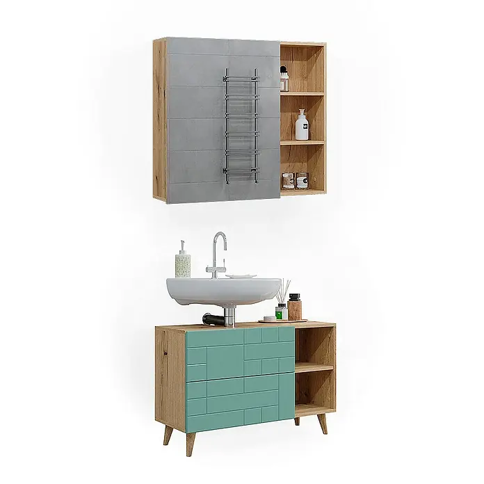 Vicco Badmöbel-Set Rudi Mintgrün 2 Teile - Gesamtbreite Badmöbel: 90 cm, Mintgrün, Matt