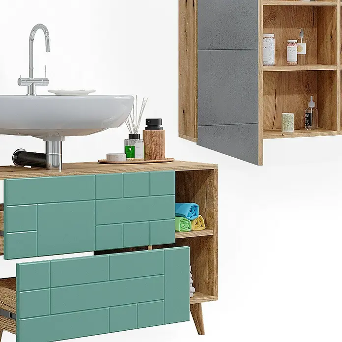 Vicco Badmöbel-Set Rudi Mintgrün 2 Teile - Gesamtbreite Badmöbel: 90 cm, Mintgrün, Matt
