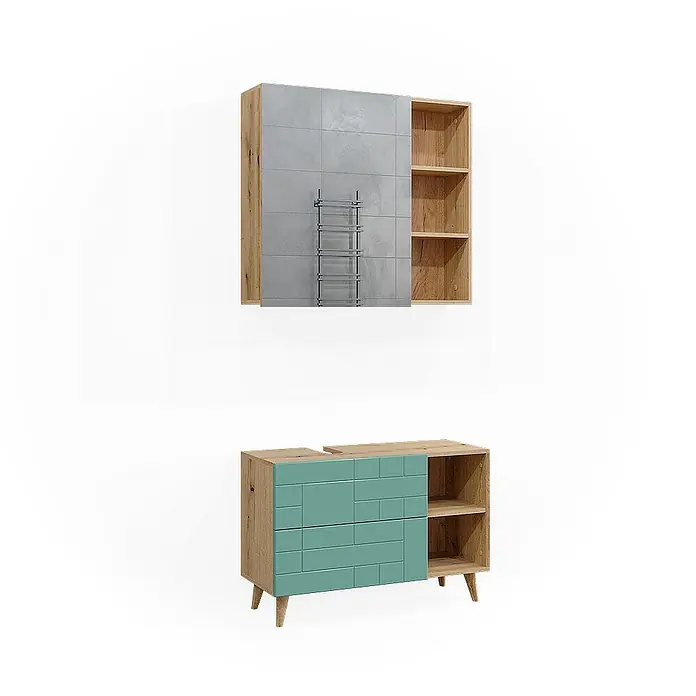 Vicco Badmöbel-Set Rudi Mintgrün 2 Teile - Gesamtbreite Badmöbel: 90 cm, Mintgrün, Matt