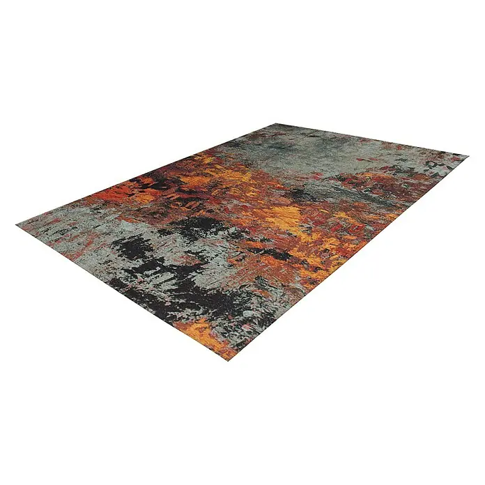 Kayoom Flachgewebeteppich Blaze - Braun/Multi, 170 x 115 cm, 74 % Polyester - Dieser Teppich besticht durch sein abstraktes Design mit Grau-, Schwarz-, Orange- und Rottönen, das jedem Raum eine moderne Note verleiht.