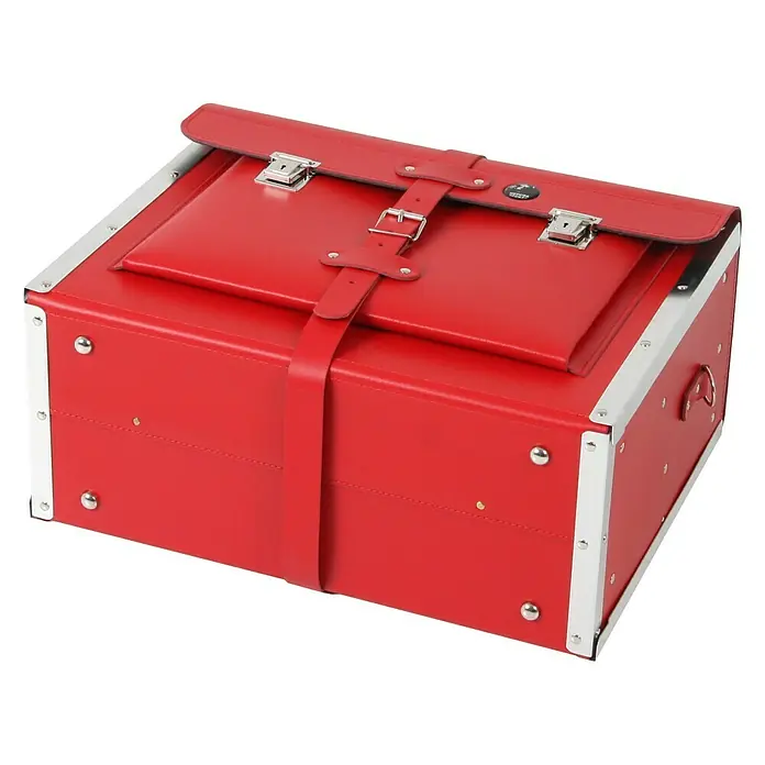 Hepco & Becker Werkzeugtasche Favorit 7123 - Innenmaß: B x T x H: 450 x 340 x 190 mm, Leder, Rot - Rote Leder-Dokumentenmappe mit silberfarbenen Akzenten, perfekt für Büro oder Reisen.