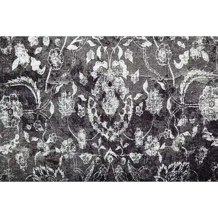 Kayoom Kurzflorteppich Vintage - Anthrazit, 200 x 140 cm, 100 % Polyacryl - Detailaufnahme eines eleganten Teppichs mit floralen Mustern in Schwarz und Weiß. Die feinen Details und die kontrastreichen Farben machen den Teppich besonders.