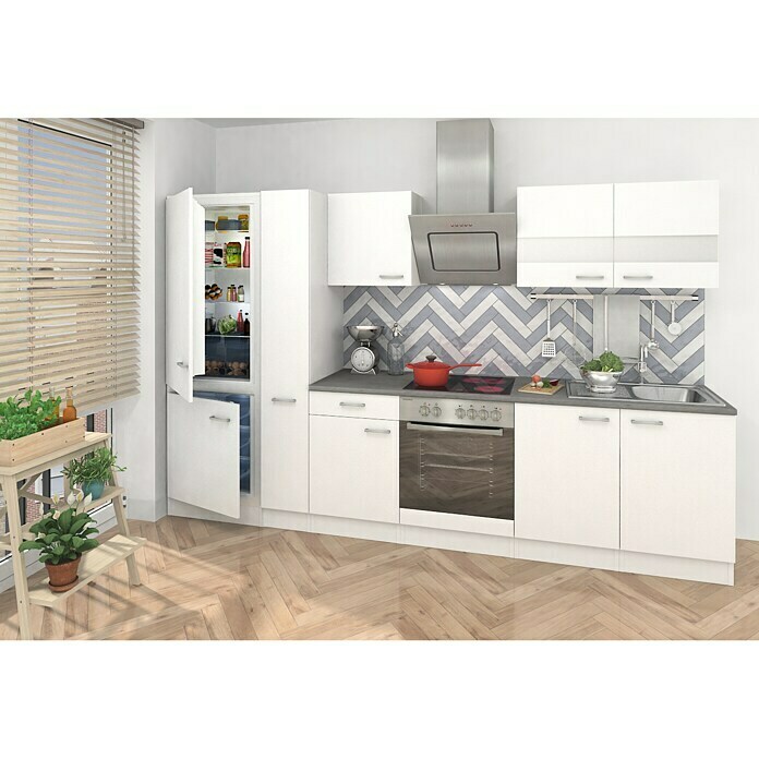 Respekta Composición de cocina (Ancho: 300 cm, Con dispositivos eléctricos, Blanco)