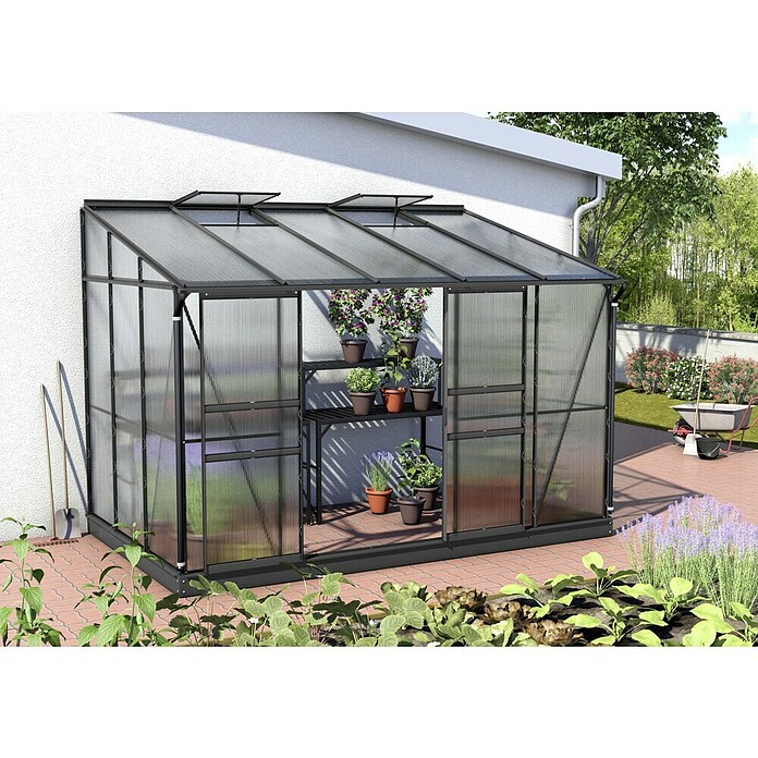 Vitavia Gewächshaus (2,01 x 3,24 x 2,21 m, Glasstärke: 6 mm, Anthrazit/Schwarz)