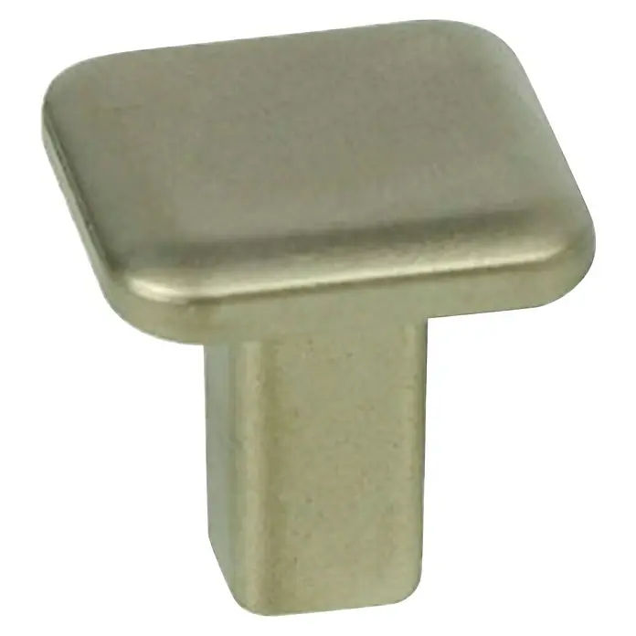 Nesu Pomo para muebles 3202 - Acero, Níquel - Primer plano de un tirador de armario cuadrado en níquel cepillado. Su diseño elegante lo convierte en un elegante mueble.