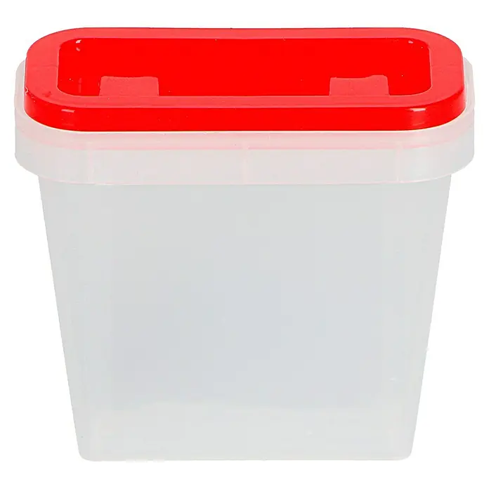Wisent Caja de almacenaje b-boXx - L x An x Al: 90 x 45 x 84 mm, Plástico, Rojo/Transparente - Recipiente rectangular transparente con tapa roja, ideal para guardar alimentos en el refrigerador.