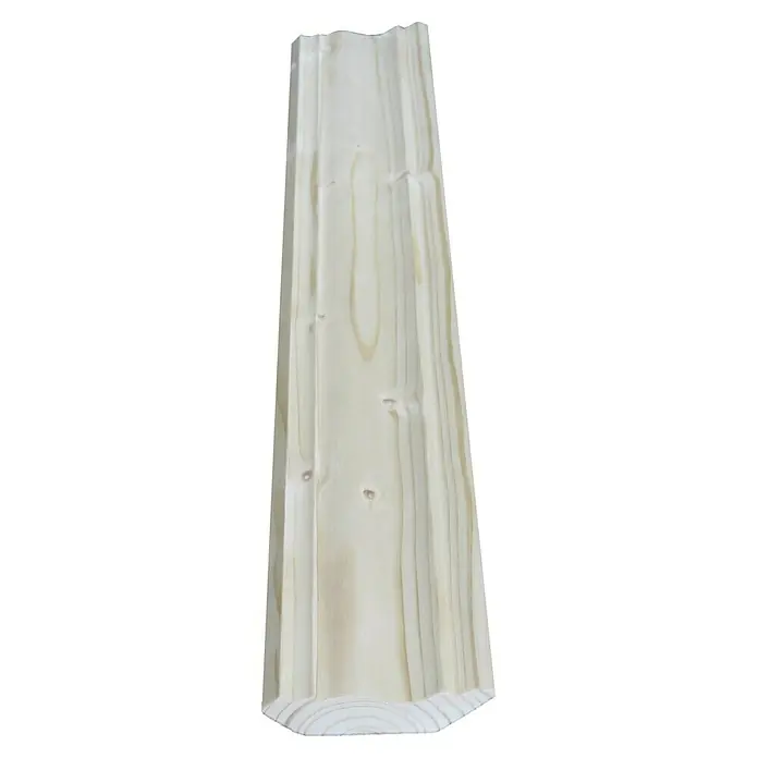 Cornisa barnizada - 240 cm x 45 mm x 20 mm, Madera de abeto - Una pieza de madera clara sin tratar, con vetas marcadas y bordes redondeados, ideal para proyectos de bricolaje.