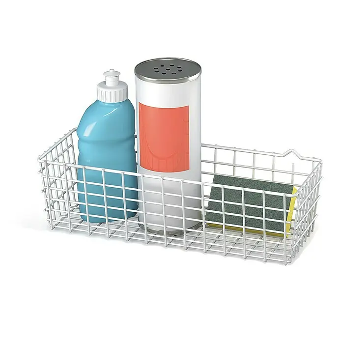 Metaltex Allzweck-Korb Pandino - L x B x H: 33 x 12 x 9 cm, Weiß - Drahtkorb mit Reinigungsmittel, Reinigerflasche und Schwamm, ideal für die Organisation von Küchenutensilien.