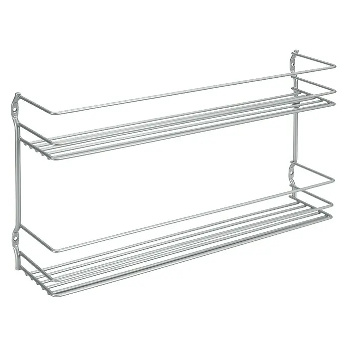 Metaltex Gewürzregal Pepito - Silber, L x B x H: 36 x 8 x 19 cm, Metall - Ein zweistufiges Gewürzregal aus silberfarbenem Metalldraht mit Befestigungslöchern für die Wandmontage.