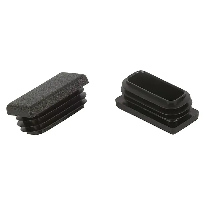 Rohrstopfen - L x B: 40 x 25 mm, Schwarz, Kunststoff - Zwei rechteckige schwarze Kunststoff-Rohrstopfen für Rohrenden, ideal für Möbel oder andere Konstruktionen.