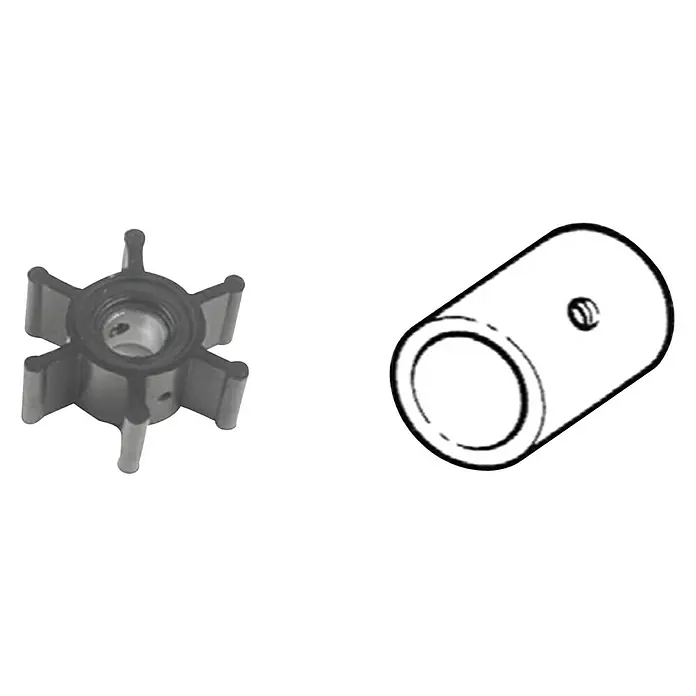 CEF Impeller 500116 GX - Ø x L: 50,8 x 22,1 mm, Wellendurchmesser: 12,66 mm - Abbildung eines Wasserpumpenrades und einer Buchse. Diese Komponenten sind typischerweise in Marineanwendungen zu finden.