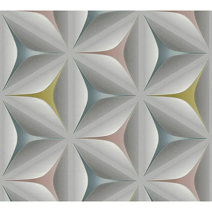 A.S. Création Vliestapete Move Your Wall - Blau/Grau/Rosa, Grafisch, 10,05 x 0,53 m - 3D-Tapete mit geometrischem Blütenmuster in Grau, Gelb, Rosa und Blau für eine moderne Wandgestaltung.