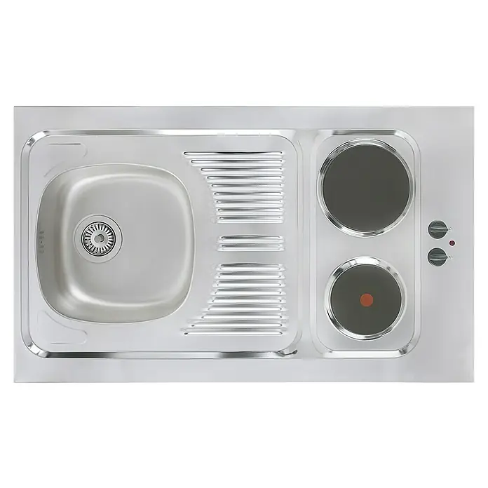 Respekta Miniküche Levin - 130 cm, Weiß, Mit Duo-Kochmulde - Eine Spüle mit Abtropffläche und zwei Kochfeldern in einem modernen Design, perfekt für kompakte Küchen.