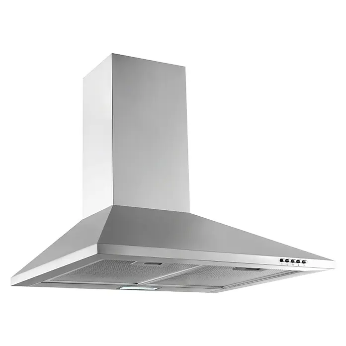 Respekta Küchenzeile Merle - Breite: 300 cm, Weiß, Mit Elektrogeräten, Volumen Backofen: 60 l - Silberne Dunstabzugshaube für die Küche mit Beleuchtung und Steuerelementen. Sie sorgt für saubere Luft beim Kochen.