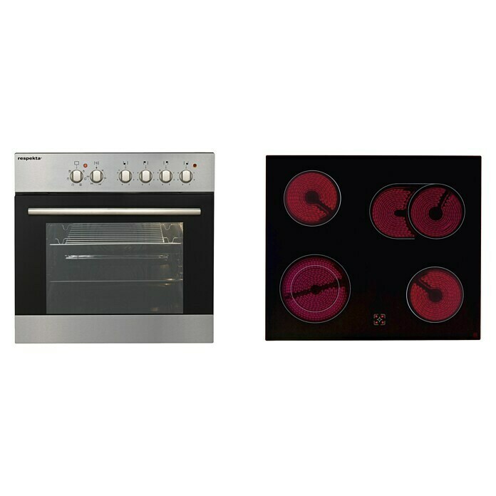 Respekta Premium Küchenzeile RP220ESCBO (Breite: 220 cm, Mit Elektrogeräten, Schwarz Hochglanz)