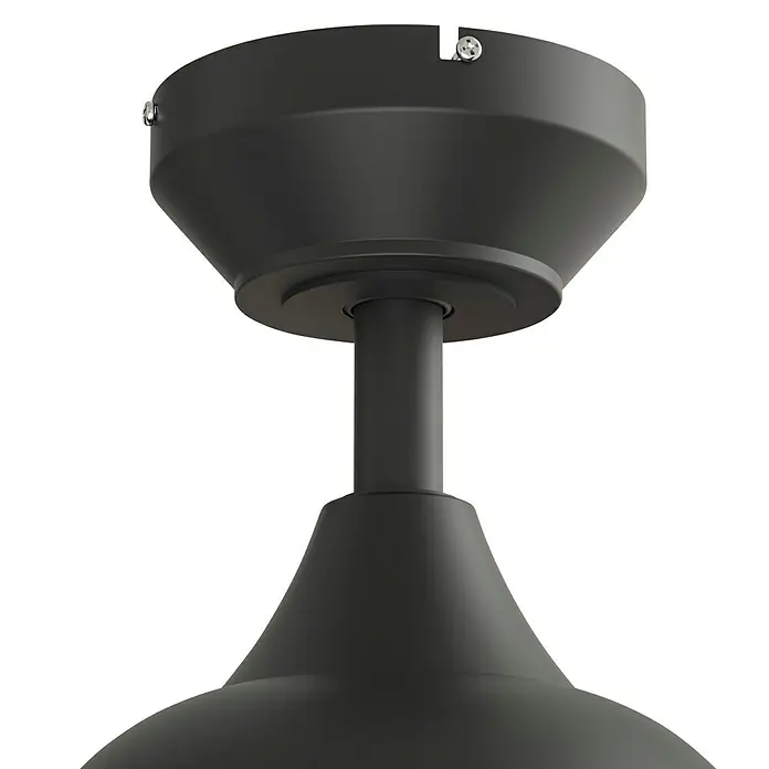 Arte confort Ventilador de techo Velez - Negro, 132 cm, 35 W, Blanco neutro - Primer plano de una lámpara de techo negra mate que presenta un diseño moderno y minimalista con líneas limpias y formas elegantes.