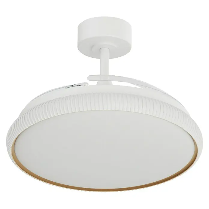 Arte confort Ventilador de techo Ruvik M - Blanco, 107 cm, 25,5 W, Blanco cálido - Lámpara de techo blanca con borde acanalado y detalles dorados.